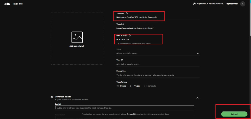 Fill In The Tracks Information And Click Upload