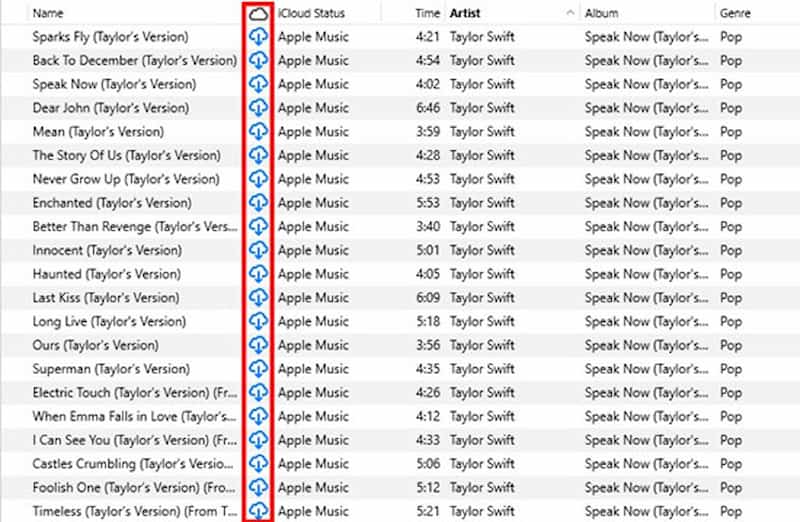 iCloud iTunes Songs
